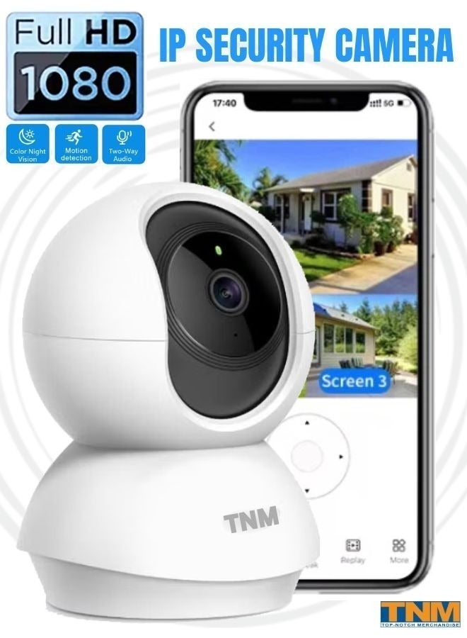 تي ن م بضائع من الدرجة الأولى كاميرا IP لاسلكية داخلية عالية الدقة 1080P - كاميرا مراقبة منزلية ذكية للأطفال والرضع مع إمكانية التحريك والإمالة 360 درجة، ورؤية ليلية، وكشف الحركة، وصوت ثنائي الاتجاه، والتحكم عبر تطبيق - Image 1